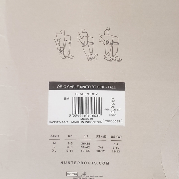 Hunter Cable Knit Tall Boot Liner Socks - Black/Grey - Picture 8 of 8